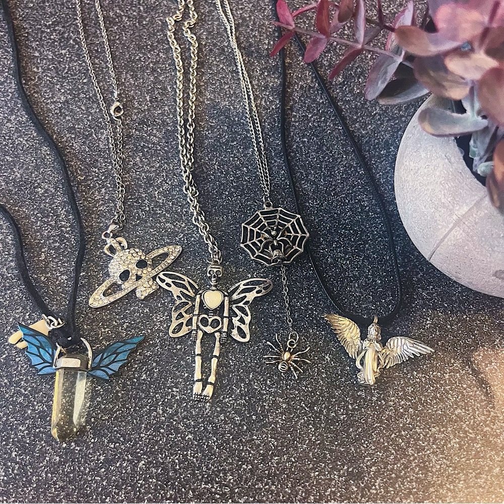 Hot Topic and Brandy Melville Goth Grunge Skull Fairy Necklace Lot